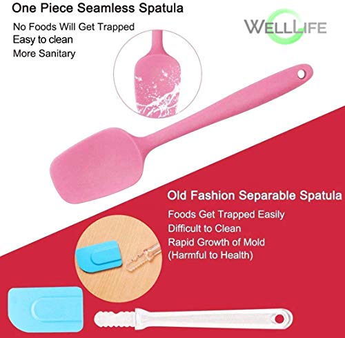 WELL LIFE Premium Quality High Heat Resistant Silicone Spatula Pastry Brush Set BPA-Free Seamless Non-Stick, Solid Stainless Steel Core, Cooking/Baking Utensil Boxed 6 - Pink - US Based