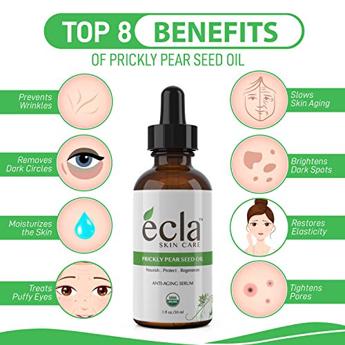 Prickly Pear Seed Oil (1 Oz - 30 ml) Cactus Barbary Fig Oil 100% Pure Certified Organic Anti Aging Facial Night Serum Moisturizer - Natural Treatment for Acne, Blemishes and Under Eye Dark Spots