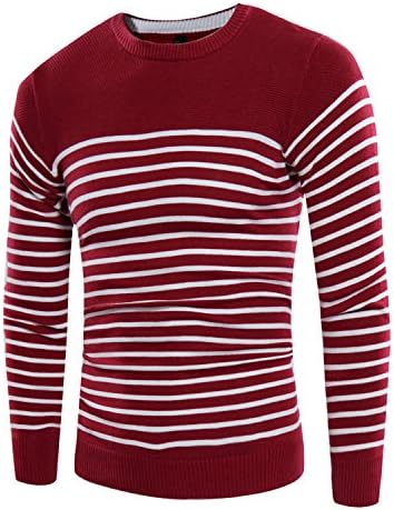 Also Easy Knitted Sweaters O-Neck Jumper Men's Cotton Pullover Knitting White Black Navy Grey Striped Sweater wine red L