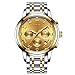 Luxury Men's Quartz Analog Watch Stainless Steel Strap with Date Chronograph Gold Face