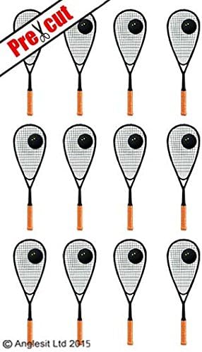 PRE-CUT SQUASH RACKET/BALL EDIBLE RICE/WAFER PAPER CUP CAKE TOPPERS PARTY BIRTHDAY DECORATION