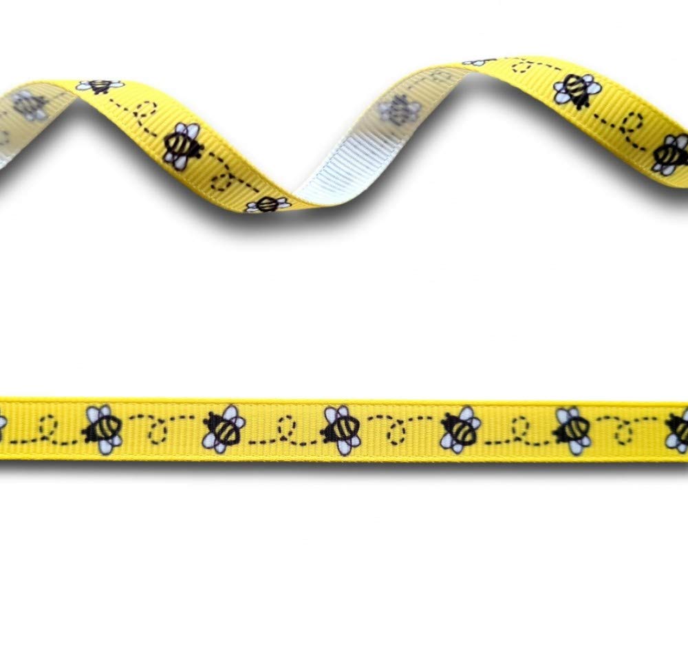 5 Yards (4.5 Metres) Golden Yellow Bumble Bee Grosgrain Ribbon 9mm Wide, Ideal for Craft Projects, Scrapbooking, DIY Hair Bows, Present Wrapping etc.