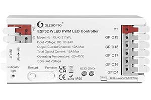 SOGLEDWOW ESP32 PWM WLED LED Controller 5 Modes in 1 DC 12-24V WiFi Wireless App Control Easy Wiring DIY Static Dynamic Mode Lighting For Analog RGBCCT RGBW RGB WWCW CCT Dimmer Strip Light WLED Pre-installation