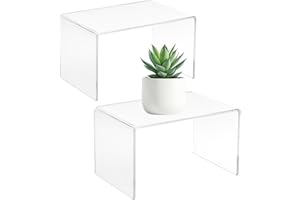CLAY TONIC 2-Pack Large Clear 5MM Thickness Acrylic Display Risers for Kitchen Organizer and Storage,Display Food, Pantry Cabinet Shelf, Retail Display (2, 12x7x8 Inche)
