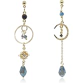 TIANHONGYAN Moon Star Crystal Asymmetrical Dangle Drop Stud Earrings Vintage Bohemian Sparkly Moon Long tassel Dangle Statement Earrings for Women Girls S925 Silver Earrings Jewelry Gift