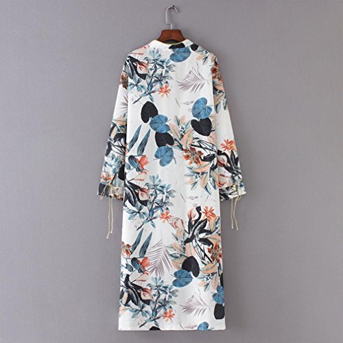 Sumen Womens Floral Print Beachwear Cover UPS Boho Long Kimono Cardigan (XXL, White) - Thumbnail 5