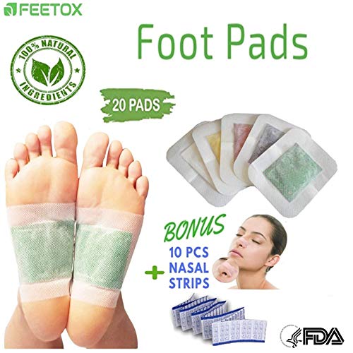 Feetox Foot Pads – Sleep Better, Relieve Stress, Remove Impurities, Feel More Relaxed, 2 IN 1 New Version | 20 Pcs and Bonus 10 Pcs Nasal Strips to Better Breath | FDA Certified