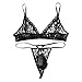 FEESHOW Men's Lace Bra and G String Thong Sissy Pouch Crossdress Underwear Black Medium