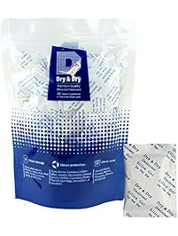 5 Gram Pack of 50 "Dry & Dry" Premium Pure & Safe Silica Gel Packets Desiccant Dehumidifiers - Rechargeable Paper