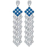 14K Gold Natural Crystal Chandelier Drop Earrings for Women,Elegant Tassel Round Crystal Long Dangle Earrings,Fashion Christmas Jewelry Gift for Her