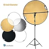 LimoStudio Swivel Head Reflector Support Holder Arm, Boom Stand Arm Bar, Light Stand Tripod with 43 Inch Diameter 5 Color in 1 Round Collapsible Reflector Disc Panel, Hand Held, AGG2087V2