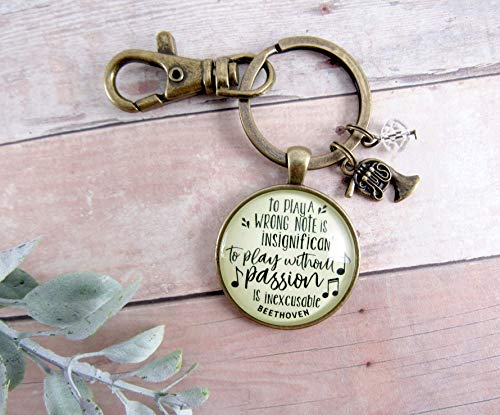 French Horn Keychain To Play A Wrong Note Is Insignificant Beethoven Quote Pendant Music Teacher Jewelry Charm