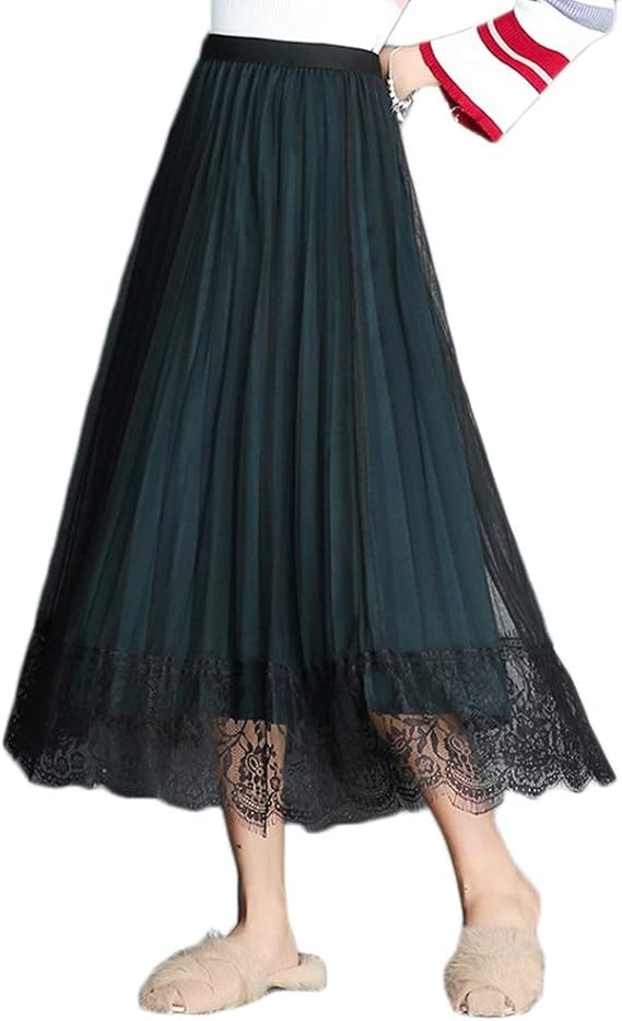 Amazon チュールスカート ロング マキシスカート マキシ丈スカート ロングスカート 春夏 F チュールスカート ボリューム 大人 春 グリーン Aライン ウエストゴム 体型カバー 美フレアスカート レディース ロング丈 裏地付き レース フレアスカート スカート 通販
