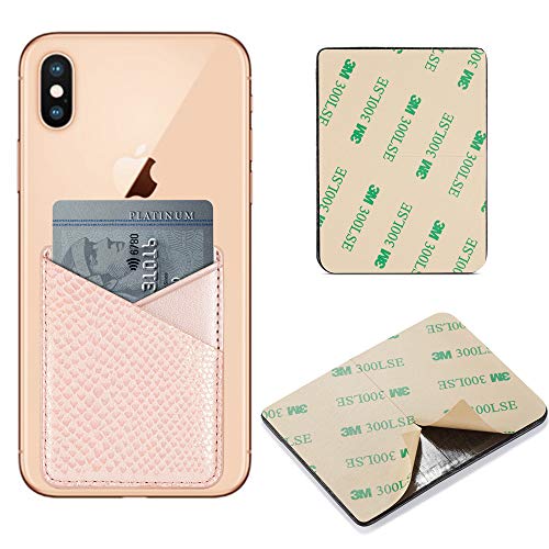 Cell Phone Card Holder, Stick on Wallet for Back of Phone, 3M Adhesive Ultra Slim Phone Pocket ID Credit Card Holder Sleeves Pouch Compatible iPhone, Samsung Galaxy, All Smartphones (Grey/Pink)