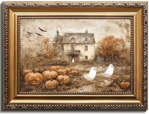 uniro Vintage Gold Framed Wall Art, Vintage Cute Ghosts Haunted Halloween Painting, Spooky Pumpkin Patch Halloween Wall Art Prints Ghost Decor, Farmhouse Ghost Posters Country Cottage Fall Decor for Living Room, Bedroom, Bathroom, halloween Room Decor- 12x16Inch at Amazon
