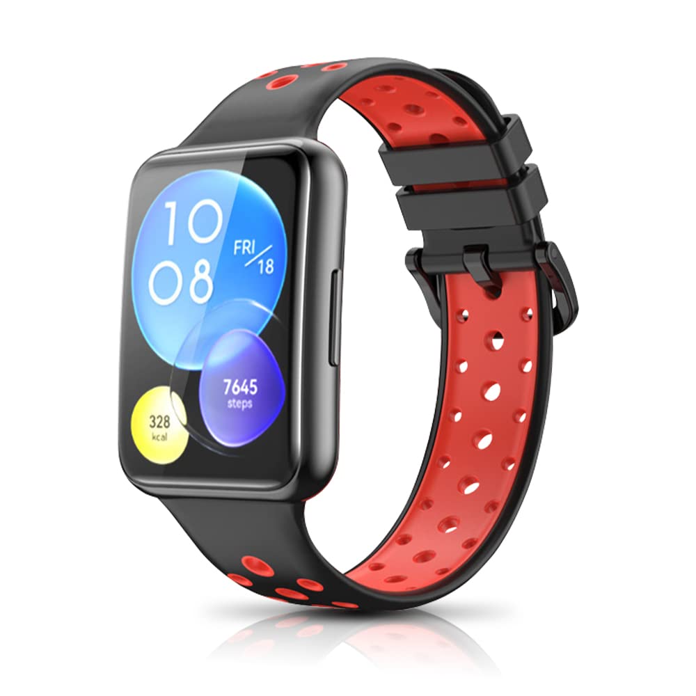 Niboow Strap Compatible with Huawei Watch Fit 2, Men Women Sport Waterproof Soft Breathable Silicone Watch Bands Compatible with Huawei Watch Fit 2 - Black/Red