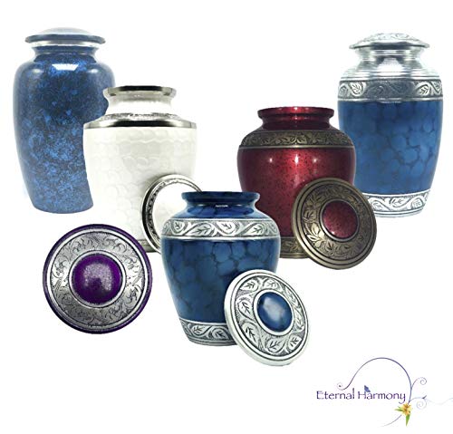 Eternal Harmony Memorial Cremation Urn for Human Ashes | Carefully Handcrafted with Elegant Finishes to Honor and Remember Your Loved One | Adult Large Size with Beautiful Velvet Bag (Purple Silver)