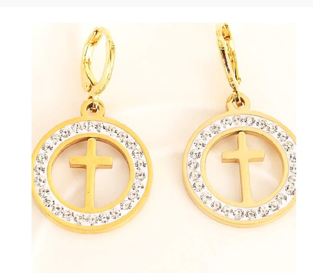 Women's Earrings Pierced Gold Christian Catholic Cross