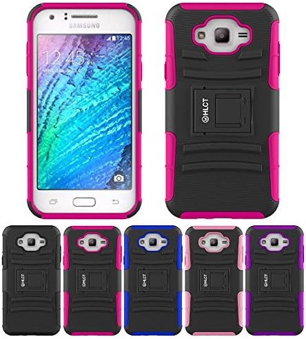 Galaxy J7 Stand Case, HLCT Rugged Shock Proof Dual-Layer PC and Soft-Silicone Case With Built-In Kickstand for Samsung Galaxy J7 (2015) (Rose Pink)