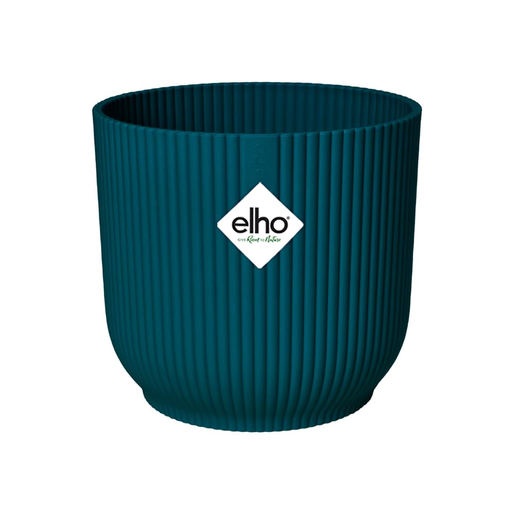 elho Vibes Fold Round 18 - Flower Pot from 100% Recycled Plastic - Indoor plant pot - Ø 18.4 x H 16.8 cm - Blue/Deep Blue