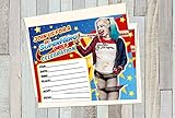 12 HARLEY QUINN SUICIDE SQUAD Birthday Invitations (12 5x7in Cards, 12 matching white envelopes)