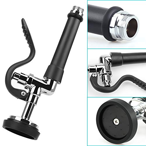 Pre Rinse Spray Valve with Handle Grip Assembly for Commercial Kitchen Faucet COOLWEST High Pressured Commercial Sink Sprayer Nozzle Head Replacement Part Chrome Polished(Black)