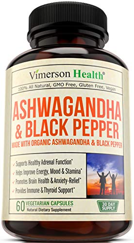 Ashwagandha with Black Pepper 1300 milligrams Supplement Made with Organic Root Powder Extract. Relief from Occasional Anxiety and Stress. Adrenal and Thyroid Health, Energy, Brain and Immune Health.