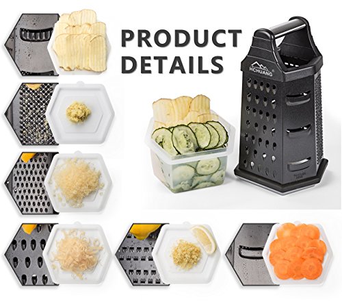 Professional Box Grater,Nonstick Coating Stainless Steel with 6 Sides - Vegetable Chopper, Kitchen Cutter, Shredder for Cheese & Vegetables (6-in-1)