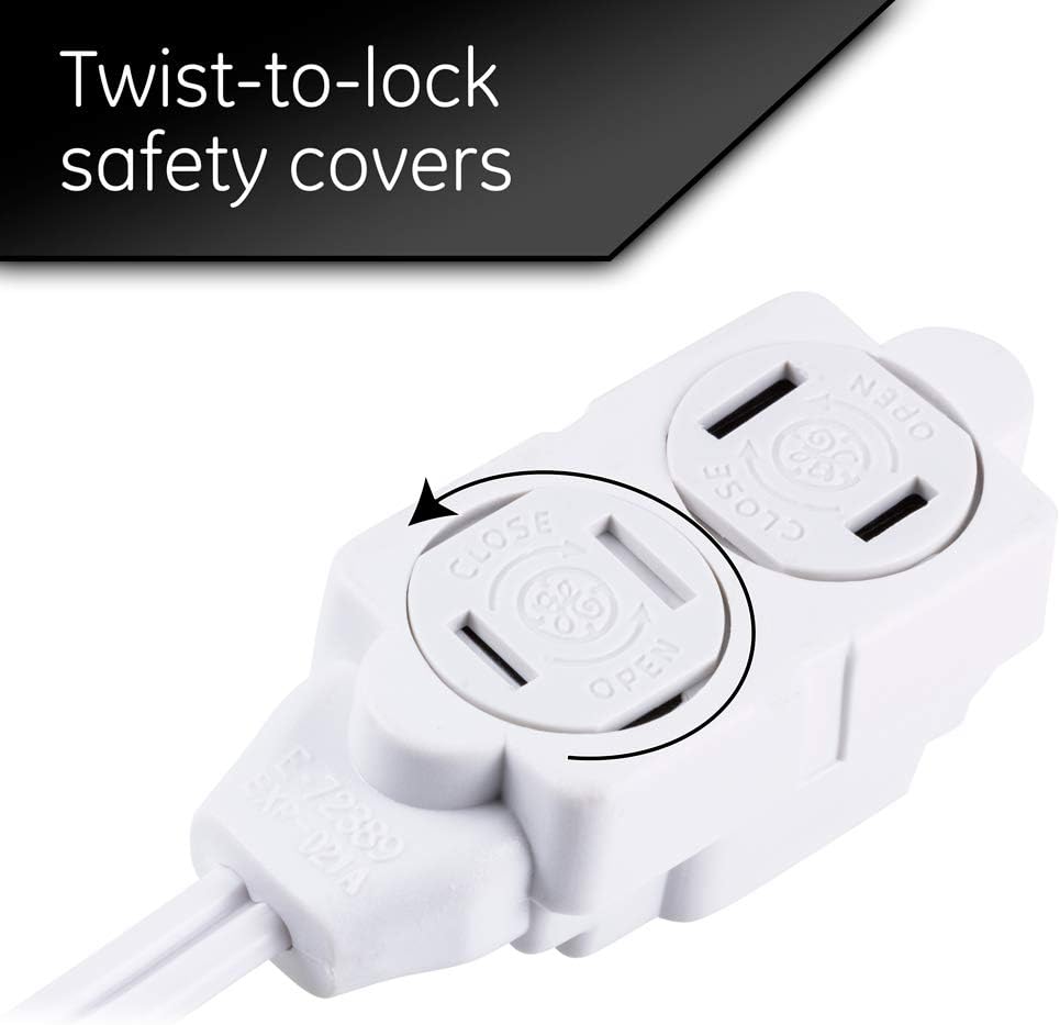 GE 6 Ft Extension Cord, 3 Outlet Power Strip, 2 Prong, 16 Gauge, Twist-to-Close Safety Outlet Covers, Indoor Rated, Perfect for Home, Office or Kitchen, UL Listed, White, 51937: Home Improvement