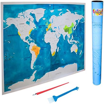 Scratch Off World Map Poster - with US/CA/AU States. Detailed and Educational Adventure Tracker. Includes Scratcher and brush. Home Decor, Unique Gift for Travelers/Boss/Friends/Geographic Enthusiasts