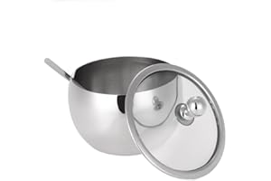 zolyet High-end Stainless Steel Sugar Bowl with Lid and Spoon Versatile Seasoning Container for Storing Salt Pepper 1PCS