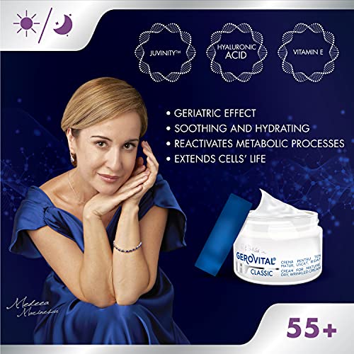 Gerovital H3 Classic Anti-Wrinkle Face Cream Very Moisturizing with Hyaluronic Acid and Vitamin E with High Restorative Power for Mature, Dry & Wrinkled Skin, 50ml
