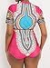 Nulibenna Women's African Dashiki Bandage Halter Cut Out Swimsuit Bikini Set, Rose, XL