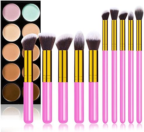 Makeup Brush Set, Foundation Makeup Brushes Synthetic Kabuki Cosmetics Foundation Blending Brush Eyeliner Face Powder Brush Makeup Brush Kit 10pcs, Pink