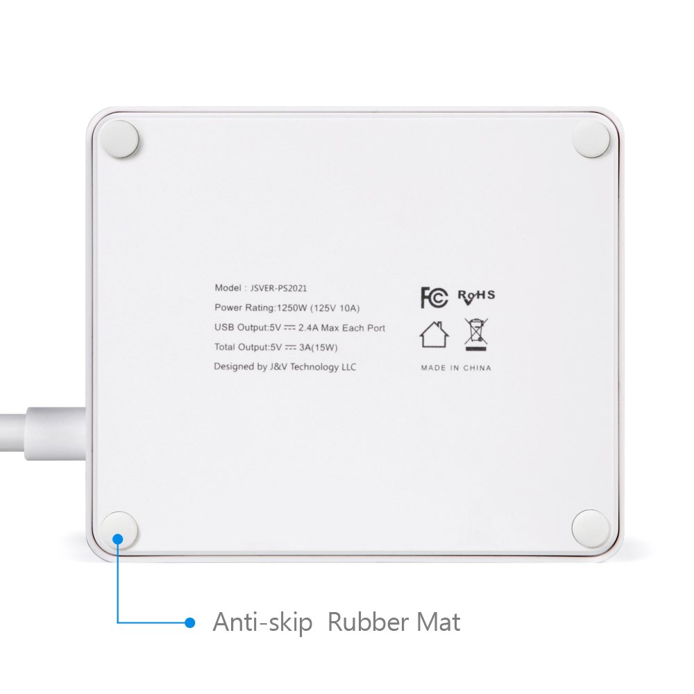 Amazoncom JSVER Compact Travel Power Strip With 3 USB Smart