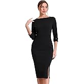 Allegra K Women's Boat Neck Dress 3/4 Sleeves 2026 Midi Split Elegant Sheath Dresses