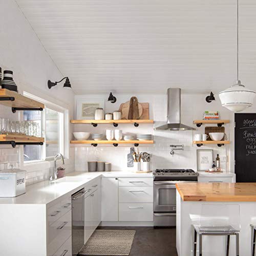 Yuanshikj 4Pc (10" deep 3/4" Pipe) Industrial Wall Mount Iron Pipe Shelf Shelves Shelving Bracket Vintage Retro Black DIY Open Bookshelf DIY Storage Home Improvement Kitchen (4Pc 10" Deep) - Thumbnail 3