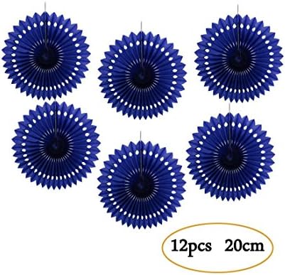 Easy Joy 12 Pieces Tissue Paper Honeycomb Fans Party Decor Wheel Rosette Fans for Baby Shower Wedding Birthday Party Backdrop Hanging Decoration 8inches (Navy Blue)