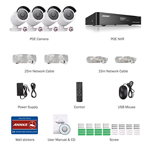 SANNCE-New-1080P-2-Megapixel-1920-x-1080p-POE-Video-Security-System-and-4-1920TVL-Outdoor-Bullet-IP-Cameras-with-100ft-Night-VisionWeatherproof-Metal-Housing-1TB-HDD-Power-over-Ethernet-White