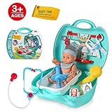 Kids Doctor Kit, 12pcs Pretend Play Toy Set Doctor's Equipment With a Baby Doll for 3,4,5 Year Old Girls Birthday Gift