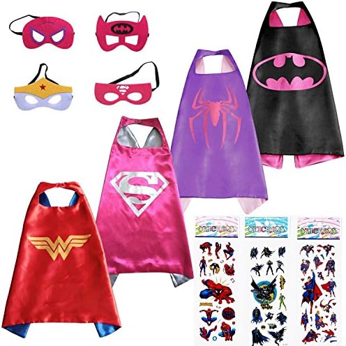 CL Disguise Superhero Costumes and Dress Up for Girls 4 Capes, 4 Masks and 3 Stickers