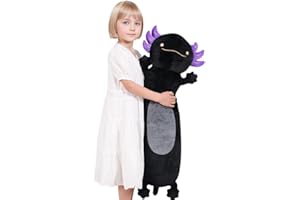 Dalmao 36" Giant Black Axolotl Stuffed Animal, Cute Soft Long Axolotl Plush Body Squishy Pillow Big Plushies Toy, Gift for Kids, Boys, Birthdays, Easter