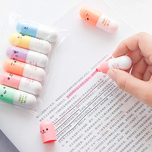 Barthylomo 6Pcs Lovely Pill Shape Marker Pens Chisel Tip Colorful Fluorescent Highlighter Marker Pens for Marking, Graphic Drawing, Office Tools, Learning Tools - Thumbnail 3