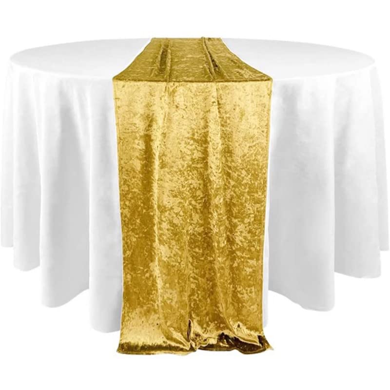 Elegant Event Essentials - Crushed Velvet Party Long Table Runner - For Spring Party, Wedding, Reception, Banquet, Home Dining Space Christmas Decoration (12” x 108”/30.48 x 274.32cm) - Gold