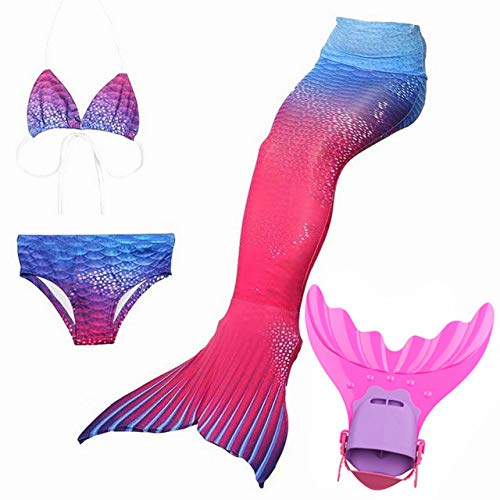 Dunnomart 4PCS/Set Girls Children Swimming Mermaid Tail Monofin Flipper Bikini Bathing Suit Swimmable Mermaid Tail Costume