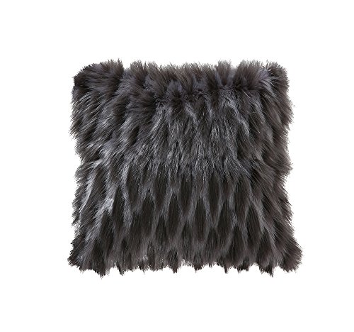 Ojia Deluxe Home Decorative Super Soft Plush Mongolian Faux Fur Two Colors Throw Pillow Cover Cushion Case (24 x 24 Inch, Dark Grey and Light Grey)