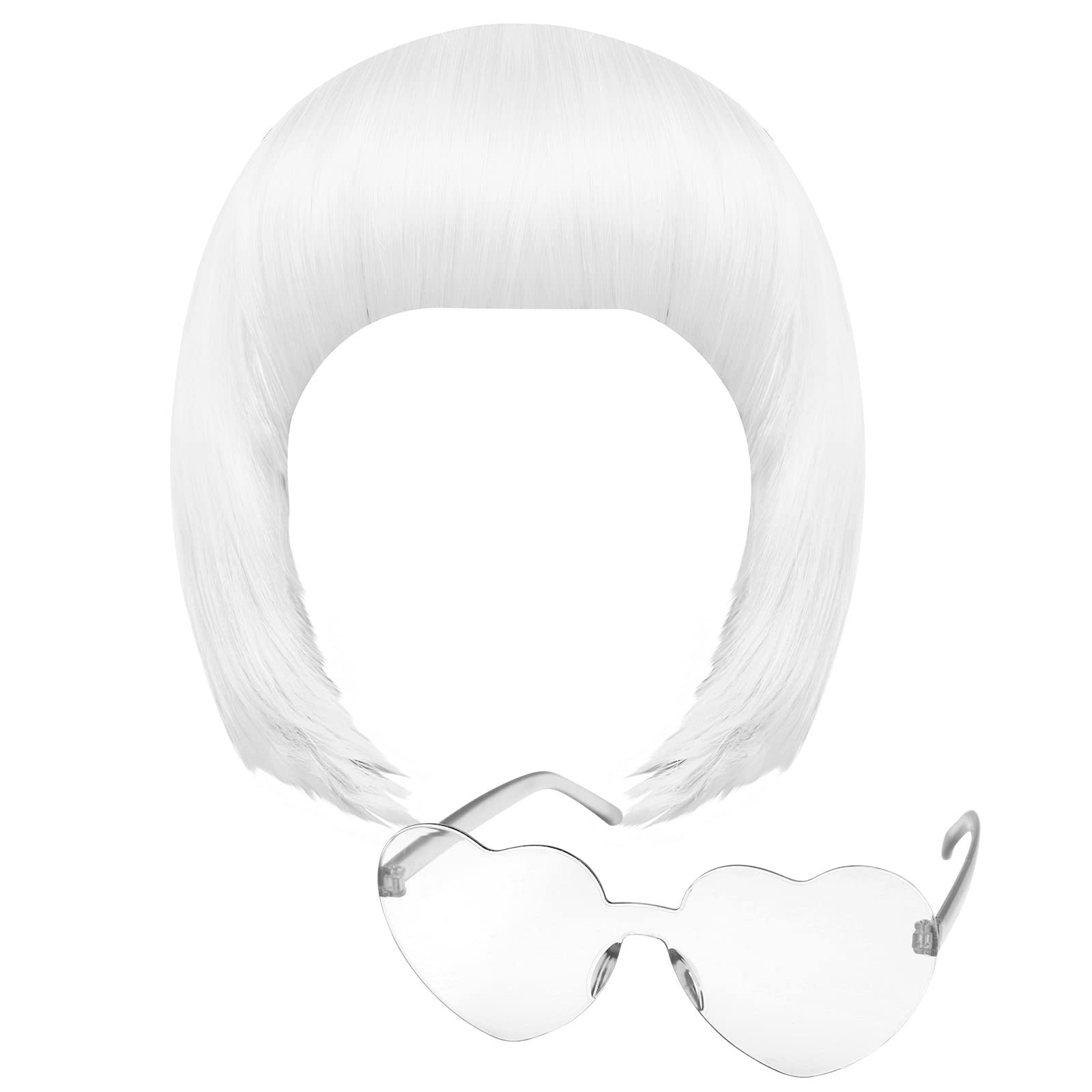 Photo 1 of MIAHART White Short Bob Wig and Sunglass Set, Neon Colored Wigs Sunglass Pack Costume Colorful Cosplay Wigs Daily Party Hairpieces for Bachelorette Neon Party Favors Halloween Decorations Supplies