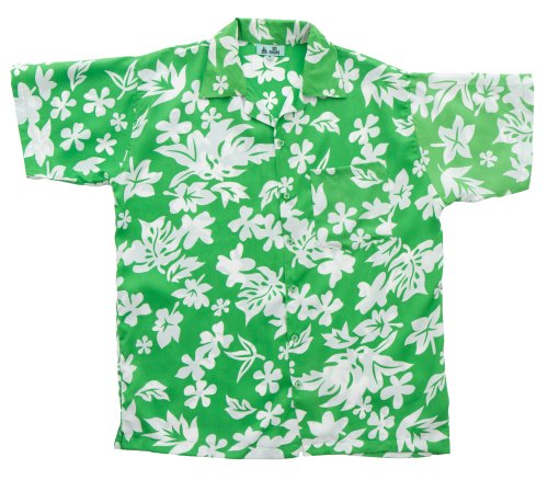 On Shore Men's Tropical Hawaiian White Floral Print Aloha Shirt, Green X-Large