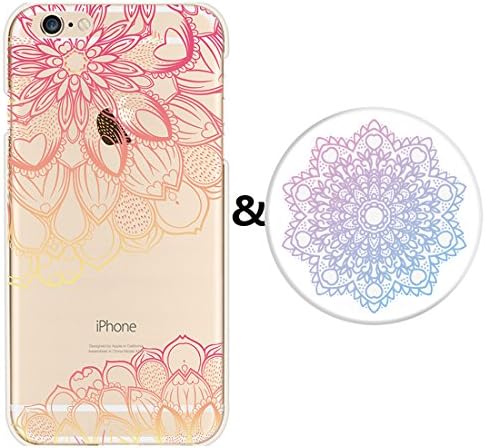 iPhone 8 Plus Case and Expanding Stand Set,Karri CC Pink Mandala Floral Prints Clear Flexible Soft TPU Cover and Multifunction Grip Pop Mount Socket for iPhone 8 Plus