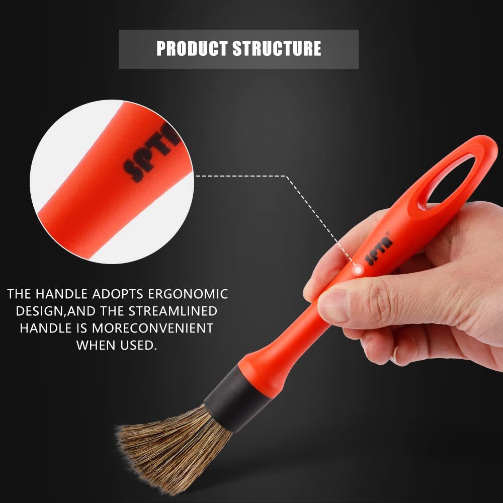 SPTA Detaillierungsbürsten-Set 5 Verschiedene Größen Premium-Naturhaar-Mischfaser-Kunststoffgriff Auto-Detailbürsten zum Reinigen von Rädern, Motor, Innenraum, Lüftungsschlitzen 4